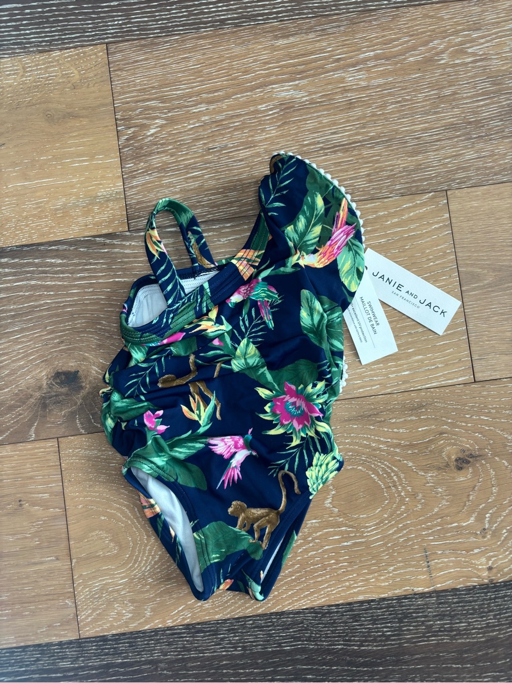 Janie and Jack Tropical Monkey Ruffle Swimsuit NWT 6-12M UPF 50+
